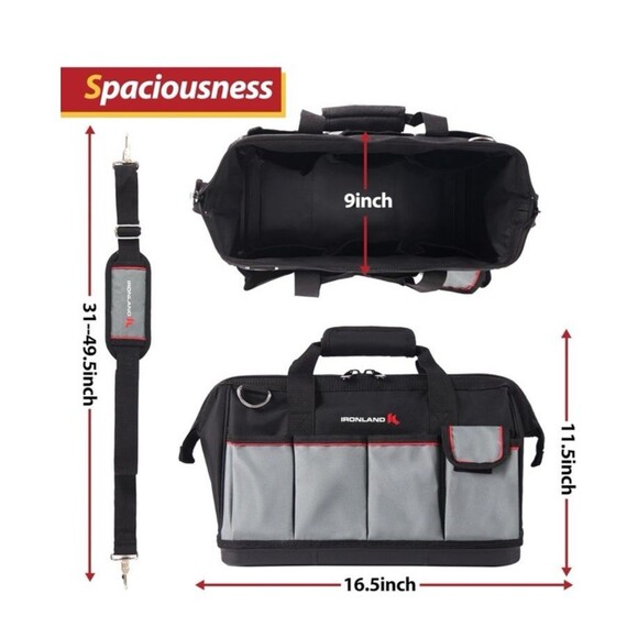 IRONLAND Tool Bag Organizer 16.5 Inch for men, Waterproof Heavy Duty ToolBag - Picture 2 of 7